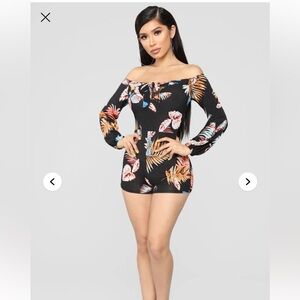 Fashion Nova Palm Tree Paradise Romper Size Large Head Turner Stretchy Comfy NWT